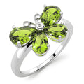 Solid Sterling Silver with 4pcs Pear Cut Butterfly Peridot Diamond Ring