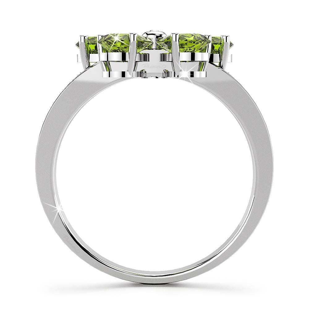 Solid Sterling Silver with 4pcs Pear Cut Butterfly Peridot Diamond Ring