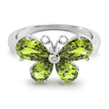 Solid Sterling Silver with 4pcs Pear Cut Butterfly Peridot Diamond Ring