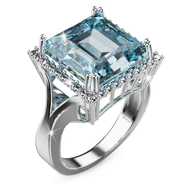 Solid Sterling Silver Princess Cut Blue Topaz Ring