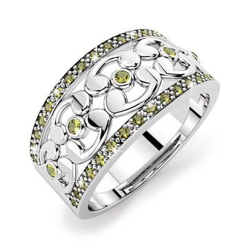 Solid Sterling Silver Yellow Diamonds Ring