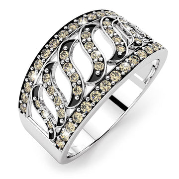 Solid Sterling Silver Champagne Diamonds Ring