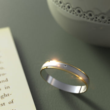 Genuine Single Diamond Set Wedding Band Two-Tone Gold Titanium