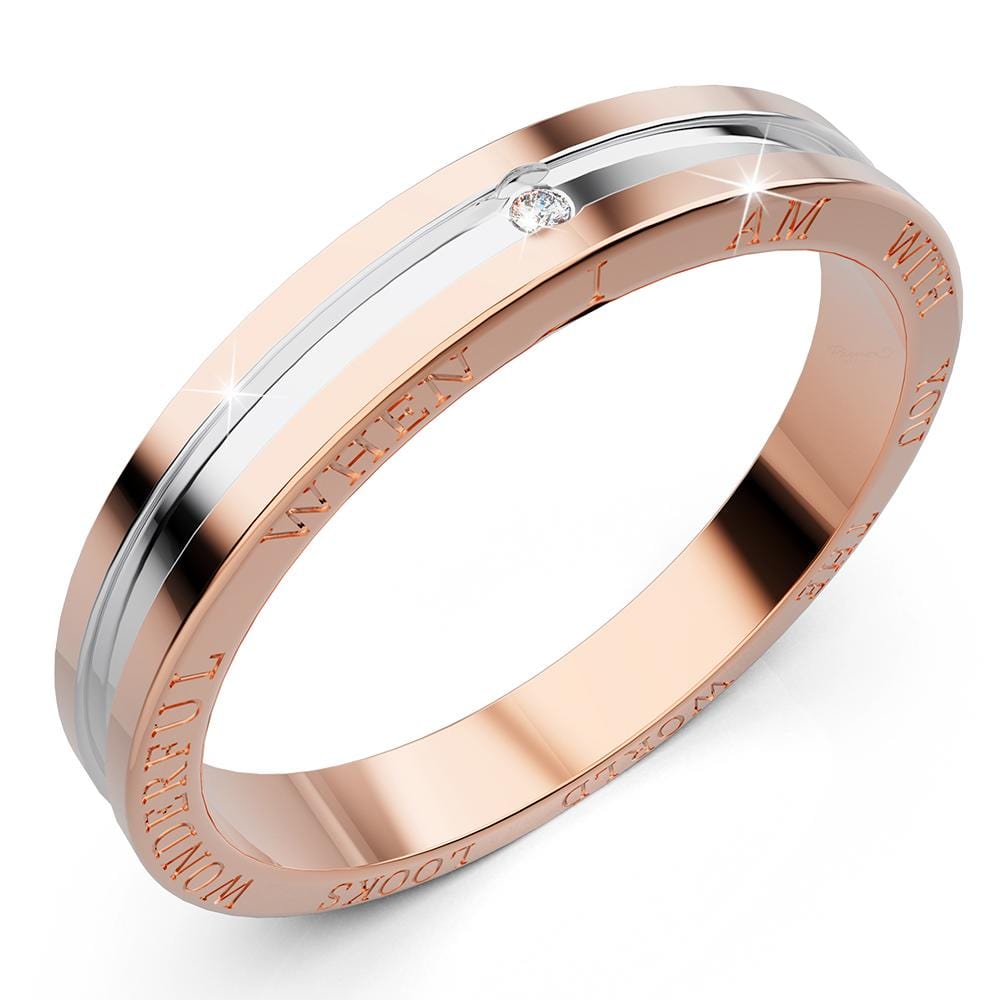 Genuine Single Diamond Set Wedding Band Two-Tone Gold Titanium