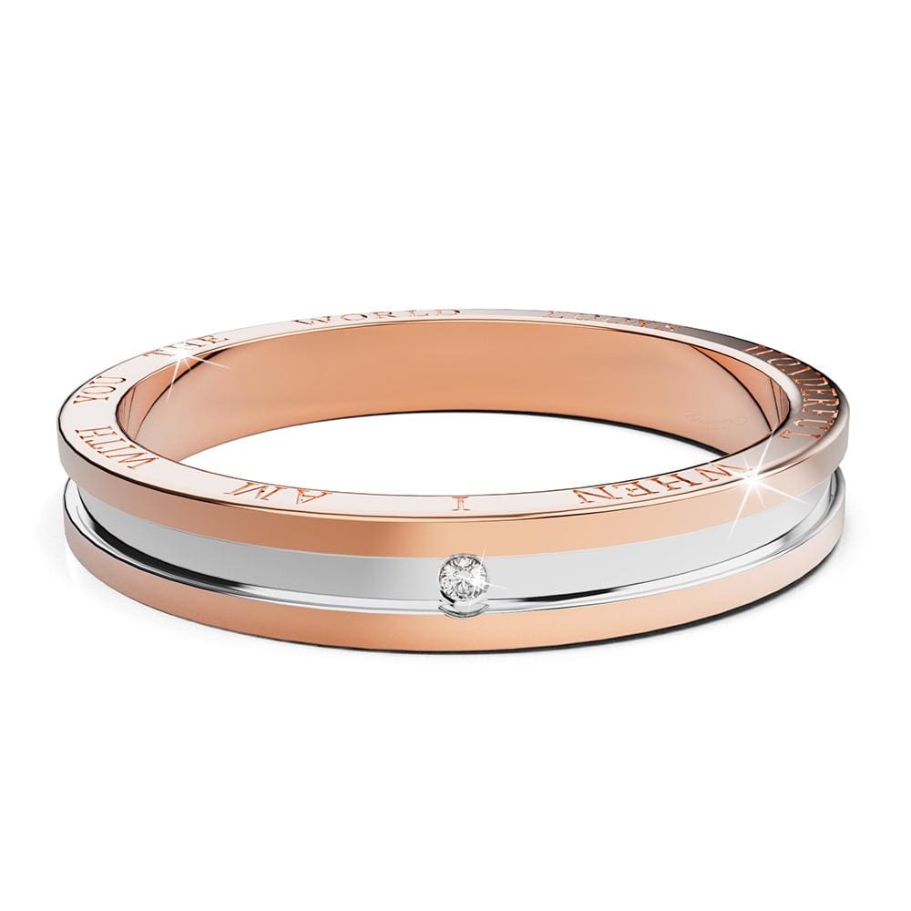 Genuine Single Diamond Set Wedding Band Two-Tone Gold Titanium