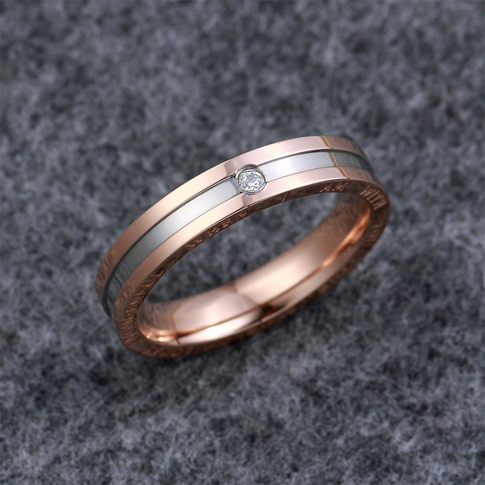Genuine Single Diamond Set Wedding Band Two-Tone Gold Titanium