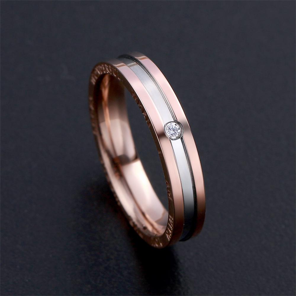 Genuine Single Diamond Set Wedding Band Two-Tone Gold Titanium