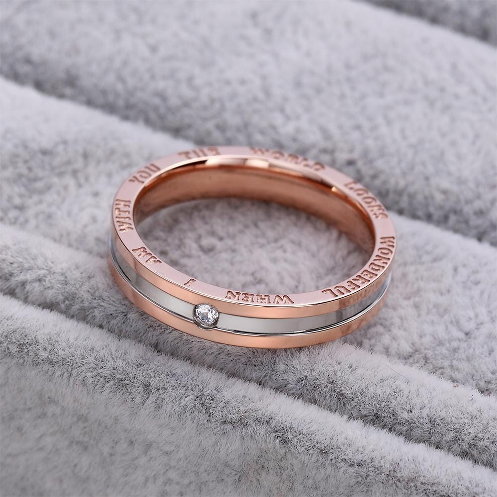 Genuine Single Diamond Set Wedding Band Two-Tone Gold Titanium