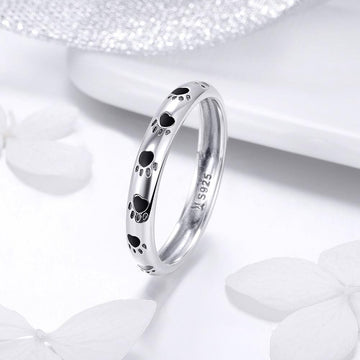 Solid 925 Sterling Silver Animal Pet Paw Print Band Ring