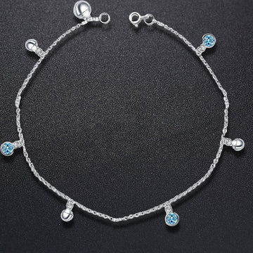 Solid 925 Sterling Silver CZ Charm Anklet 26cm