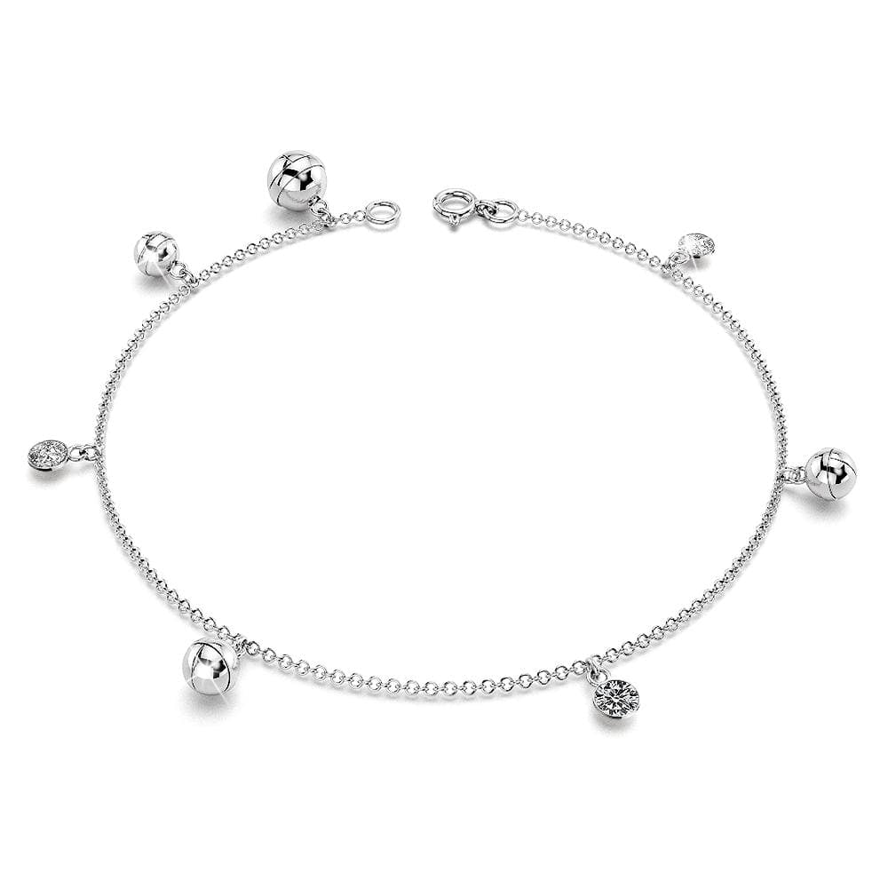 Solid 925 Sterling Silver CZ Charm Anklet 26cm - Brilliant Co