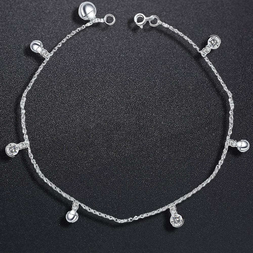 Solid 925 Sterling Silver CZ Charm Anklet 26cm - Brilliant Co