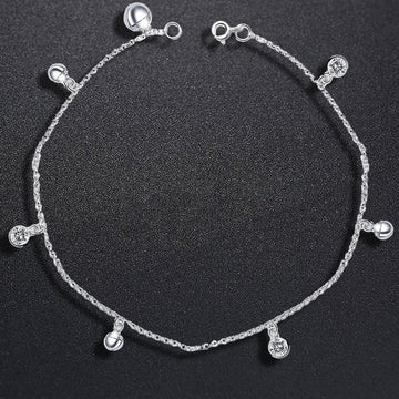 Solid 925 Sterling Silver CZ Charm Anklet 26cm - Brilliant Co