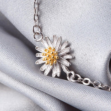Solid 925 Sterling Silver White Chamomile Flower Bracelet