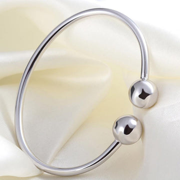 Solid 925 Sterling Silver Ball End Bangle