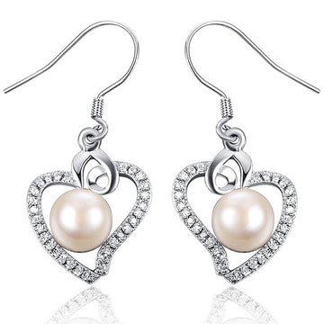 Solid 925 Sterling Silver Genuine Pearl Hook Earrings - Brilliant Co