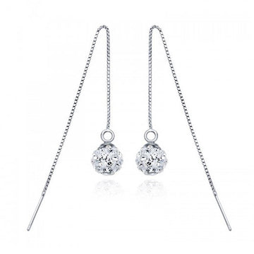 Solid 925 Sterling Silver Shamballa Threader Earrings - Brilliant Co