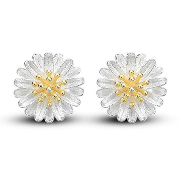 Solid 925 Sterling Silver Daisy In Bloom Studs Earrings - Brilliant Co