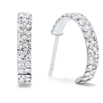 Solid 925 Sterling Silver Crystal C Hoop Earrings - Brilliant Co