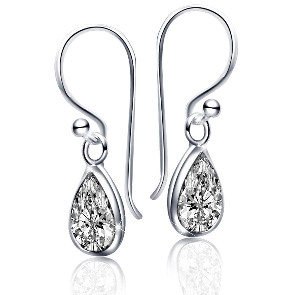 Solid 925 Sterling Silver Clear Drop French Earrings