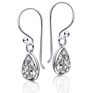 Solid 925 Sterling Silver Clear Drop French Earrings