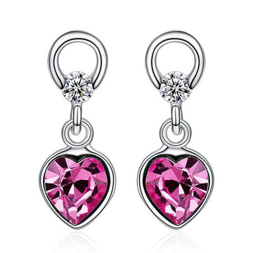 Solid 925 Sterling Silver Hearts Delight Drop Earrings Embellished with Swarovski crystals