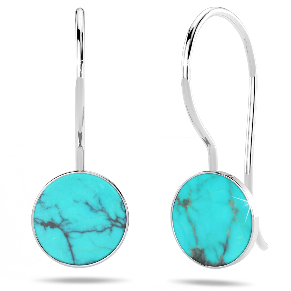 Solid 925 Sterling Silver Bezel Turquoise Hook Earrings