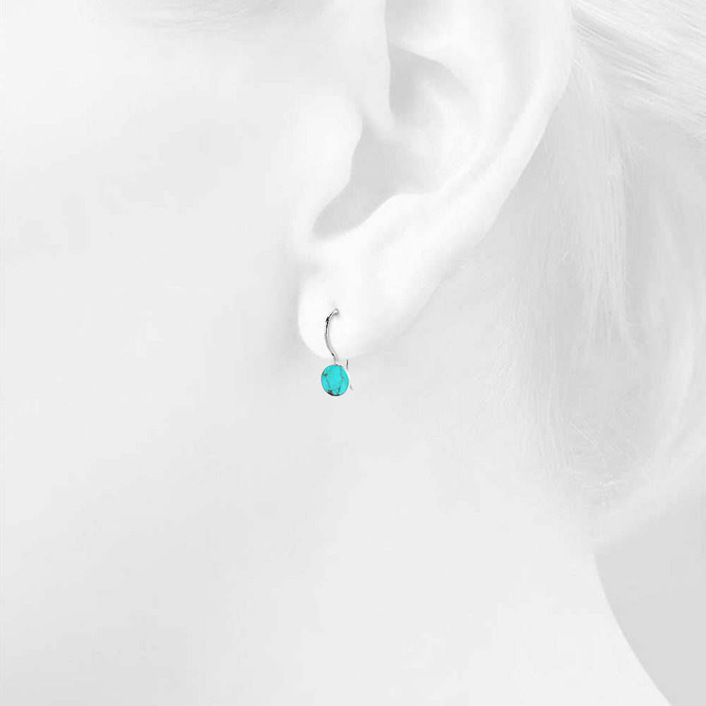 Solid 925 Sterling Silver Bezel Turquoise Hook Earrings