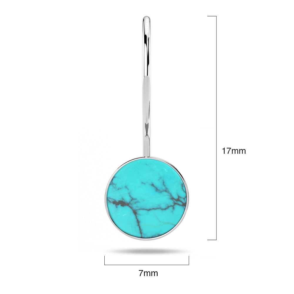 Solid 925 Sterling Silver Bezel Turquoise Hook Earrings