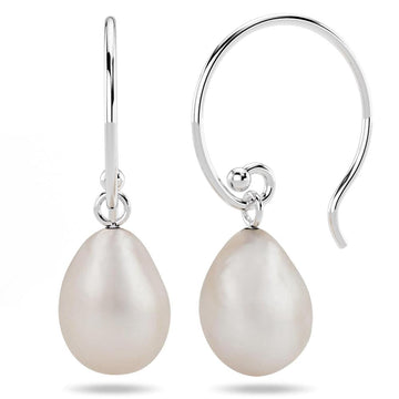 Solid 925 Sterling Silver Freshwater Pearl Drop Earrings White - Brilliant Co