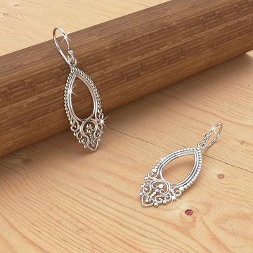Solid 925 Sterling Silver Vintage Beaded Antique Teardrop Earrings