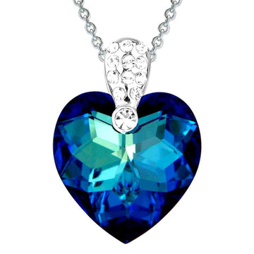 Solid 925 Sterling Silver Large Heart Pendant Blue Embellished with Swarovski crystals
