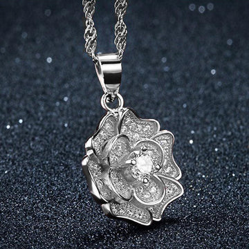 Solid 925 Sterling Silver Flowery Pendant - Brilliant Co