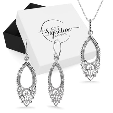 Boxed Solid 925 Sterling Silver Vintage Beaded Antique Set