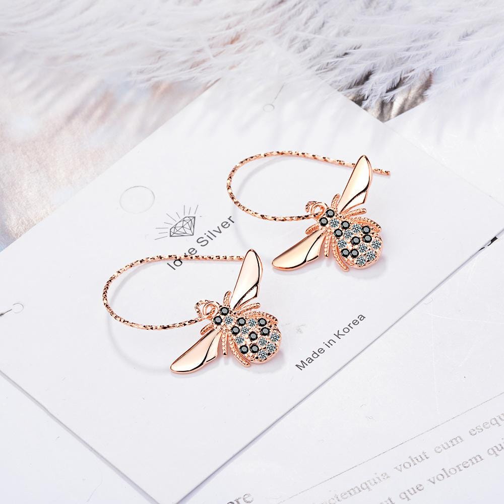 Sparkling Beez B Bug Dangle Earrings in Rose Gold - Brilliant Co
