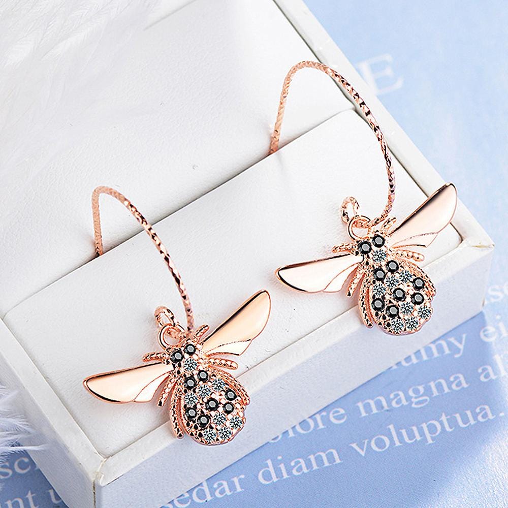 Sparkling Beez B Bug Dangle Earrings in Rose Gold - Brilliant Co