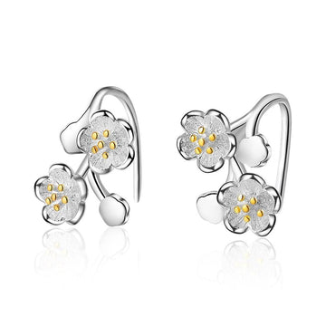 Double Silver Dahlia Flowers Dangle Earrings - Brilliant Co