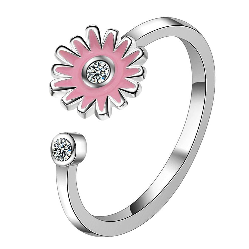 Pink Daisy Flower with Diamonelle Adjustable Ring