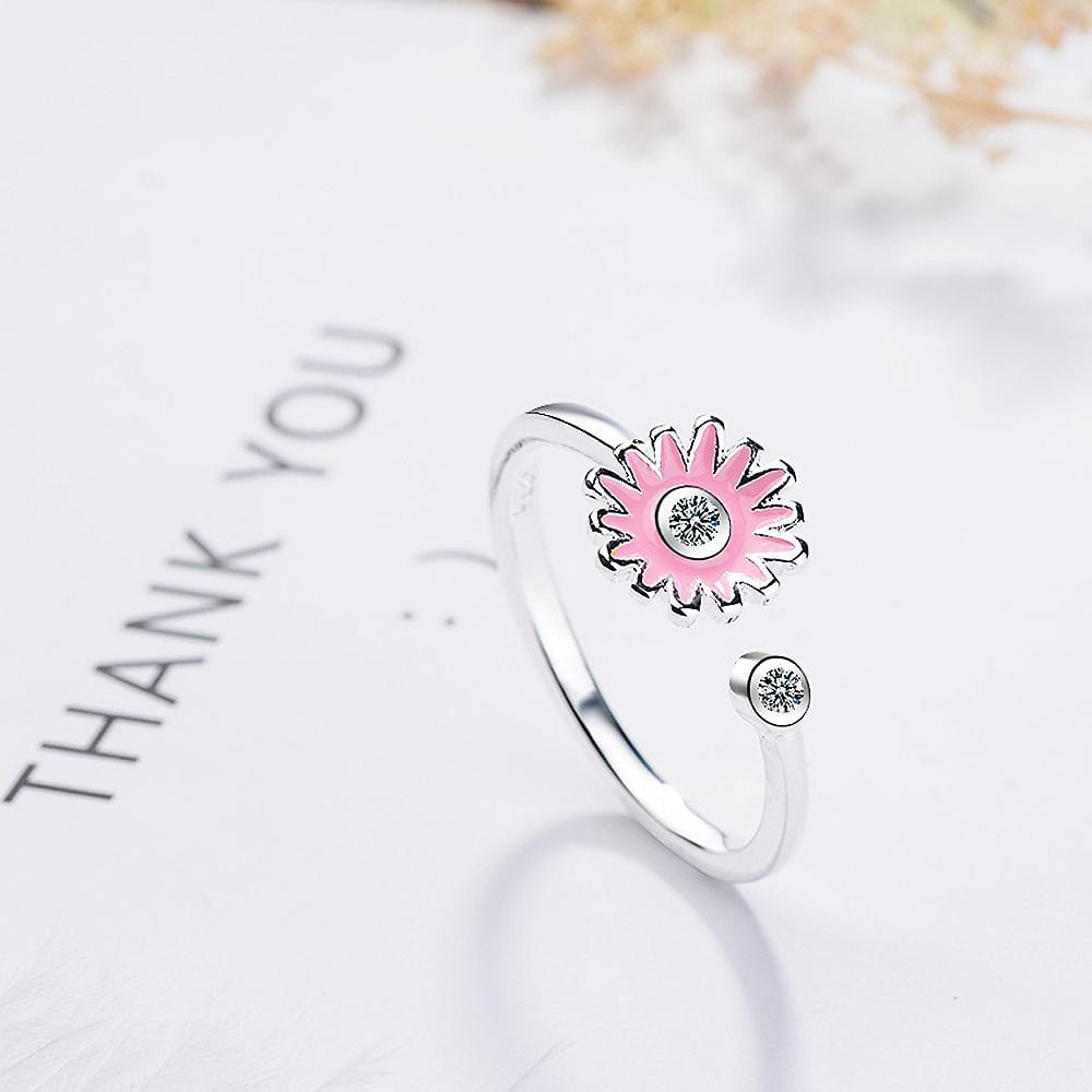 Pink Daisy Flower with Diamonelle Adjustable Ring