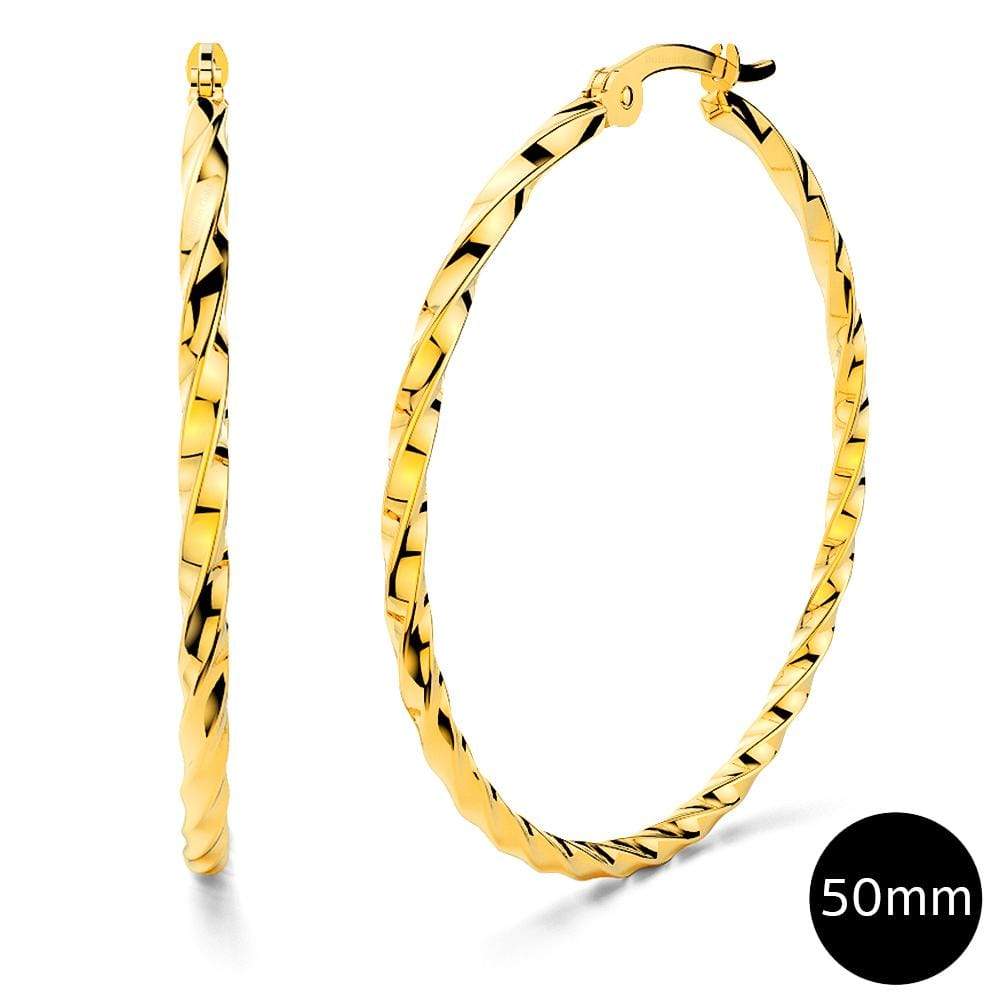 Bullion Gold Earrings Twisted Hoop Earrings 50mm