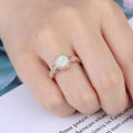 Vintage Inspired Cabochon Imitation Opal Flower Rose Gold Layered Band Ring