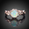 Vintage Inspired Cabochon Imitation Opal Flower Rose Gold Layered Band Ring