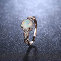 Vintage Inspired Cabochon Imitation Opal Flower Rose Gold Layered Band Ring