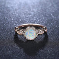 Vintage Inspired Cabochon Imitation Opal Flower Rose Gold Layered Band Ring