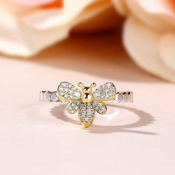 Yellow Honey Bee Sparkle White Gold Layered Band Ring