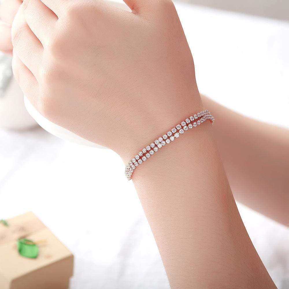 Bullion Gold Two Row Zirconia Crystal Bracelet