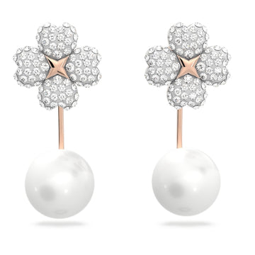Latisha earring jackets-Flower, White, Rose gold-tone plated