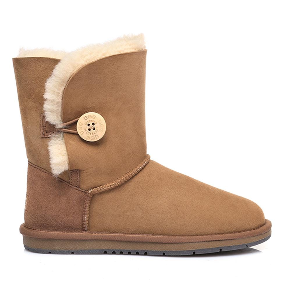 UGG Footwear Chestnut / AU Ladies 4 / AU Men 2 / EU 35 UGG Boots Australia Premium Double Face Sheepskin Short Button,Water Resistant #15802