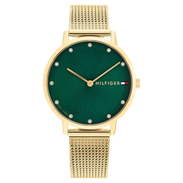 Tommy Hilfiger Gold Steel Mesh Green Dial Women Watch - 1782668