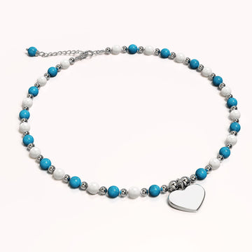Solid 925 Sterling Silver Heart Turqoise Lapis Lazuli and Freshwater Pearls Beaded Bracelet